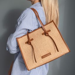 Frame Straw Effect Shoulder bag Blue TL142566