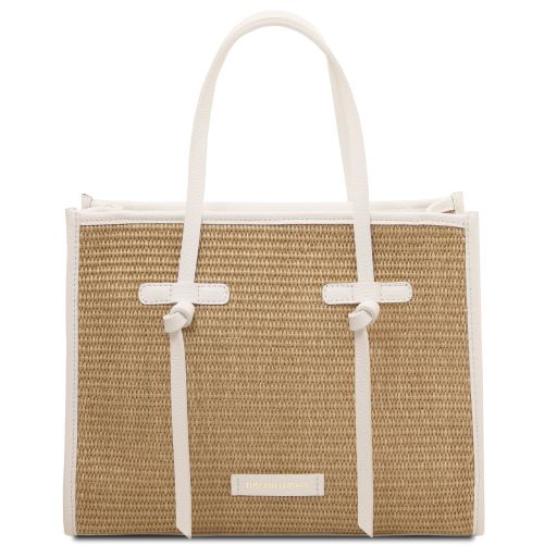 Frame Raffia Shoulder Bag White TL142566