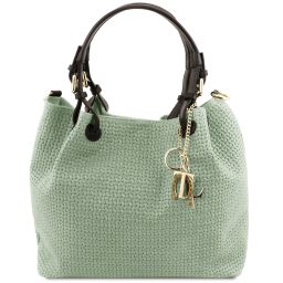 TL KeyLuck Bolso Shopping en Piel Imprimida Tejida Menta Verde TL141573