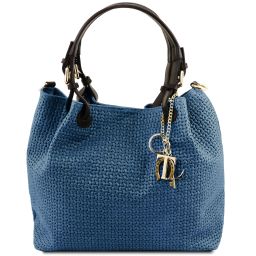 TL KeyLuck Sac Shopping en Cuir Imprimé Tressé Denim TL141573