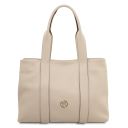 Skye Borsa al Hombro en Piel Suave y Cartera en Piel con Cremallera en el Contorno Beige TL142606