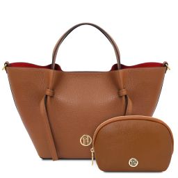 Bali Borsa Shopping in Pelle e Trousse in Pelle Morbida Cognac TL142610