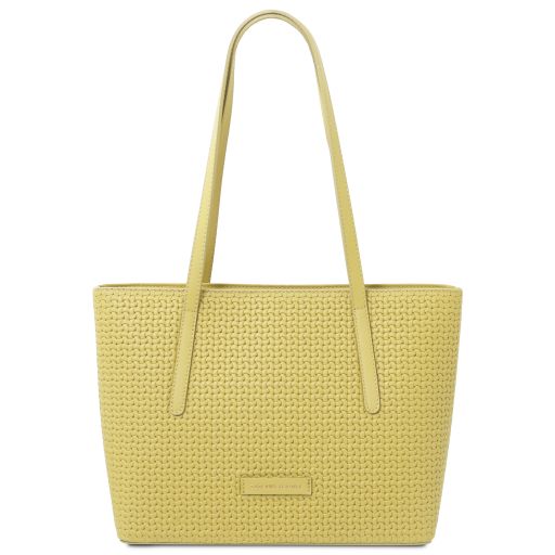 Dedalo Leder-Shopper mit Flechtprägung Pastell Gelb TL142578