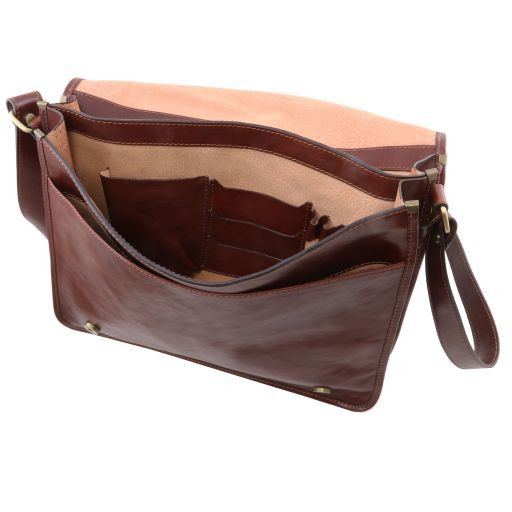 leather shoulder bag with compartments