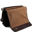 TL Messenger Two Compartments Leather Shoulder bag - Large Size Dark Brown TL141254