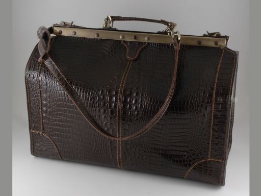 Madrid Croco Look Leather Travel bag - Large Size Темно-коричневый TL140752