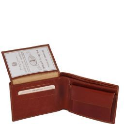 Elégant portefeuille en cuir pour homme avec 3 volets et porte monnaie Marron foncé TL140763