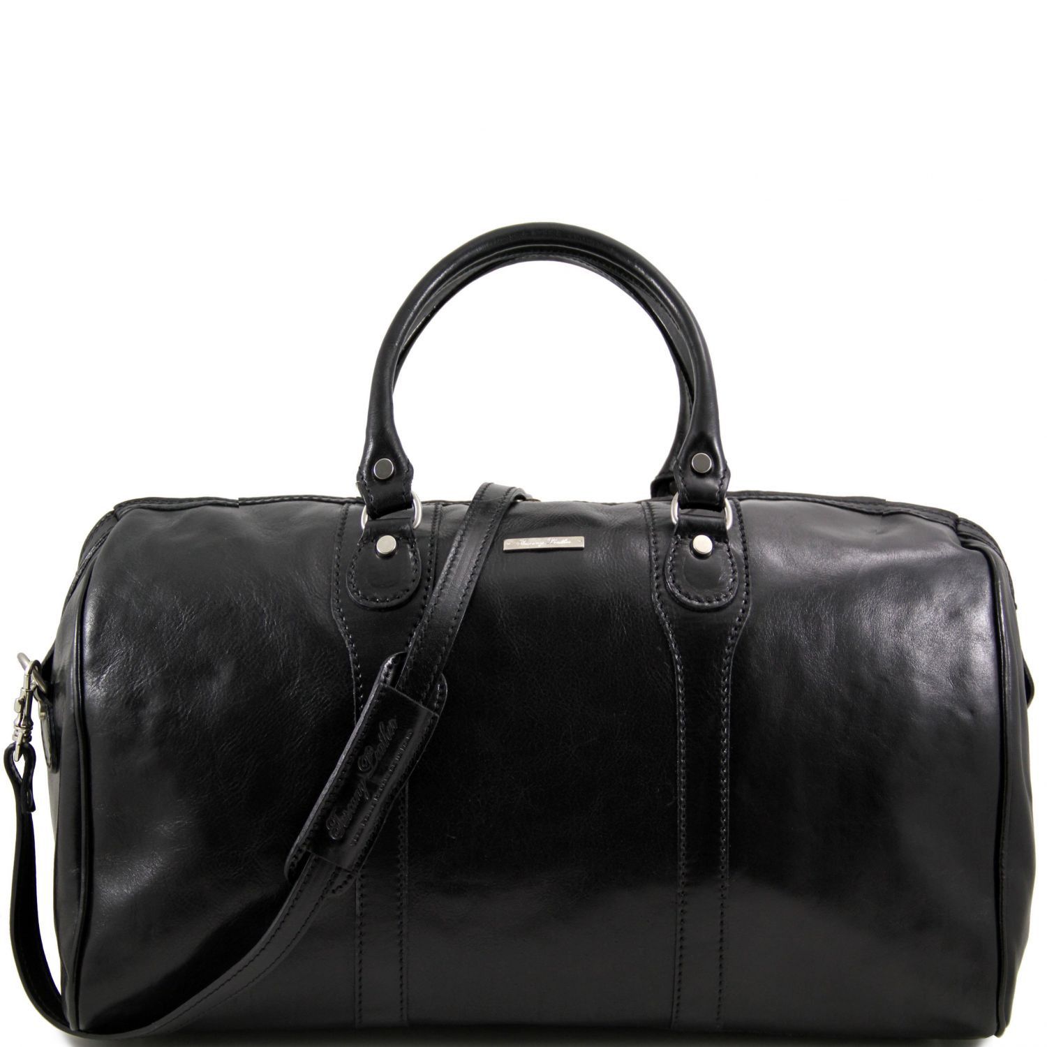 leather duffle bag black