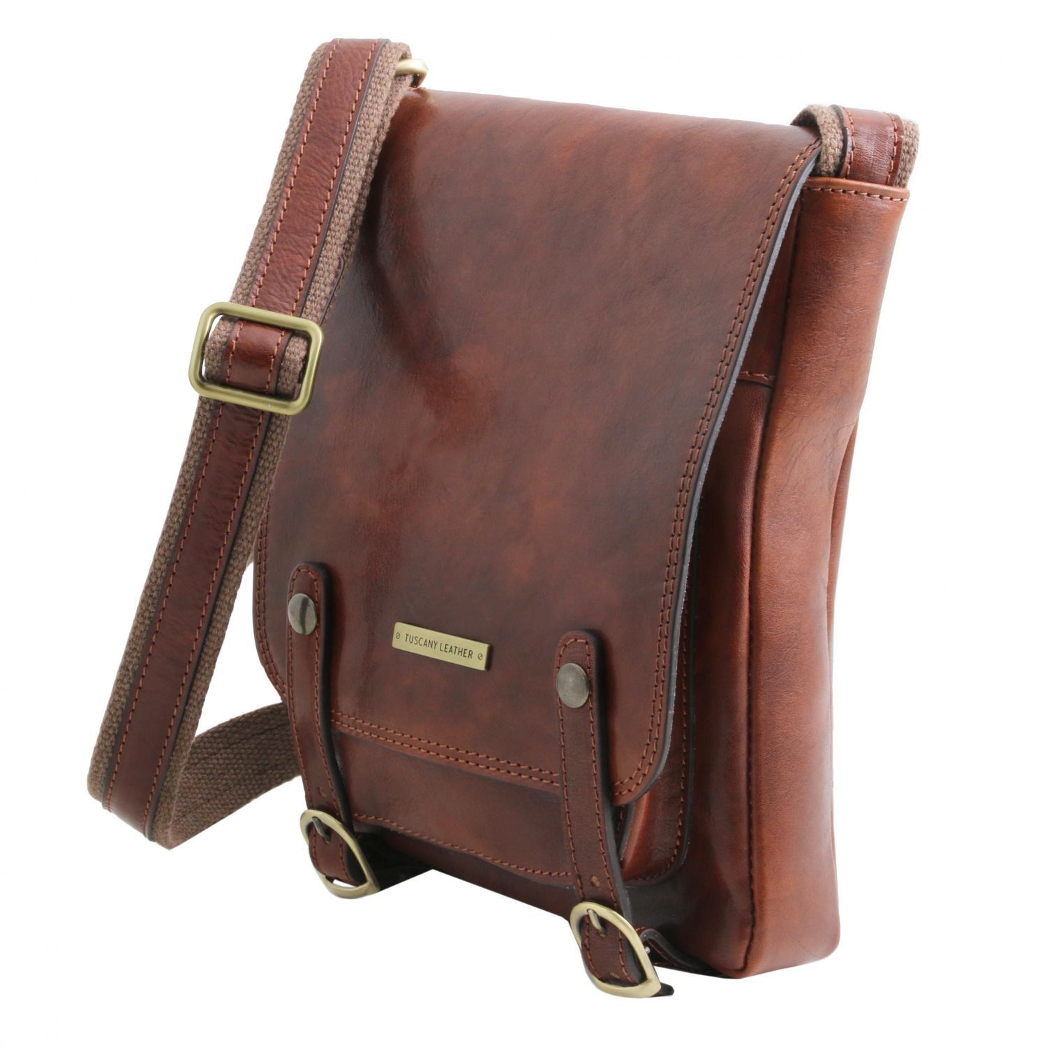 Roby Leather Crossbody bag for men With Front Straps Honey TL141406