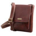 Jimmy Leather crossbody bag for men with front pocket Dark Brown TL141407