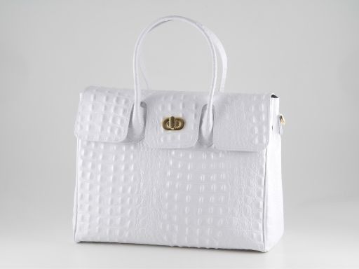 Erika Lady bag in Croco Look Leather - Large Size Белый TL140847