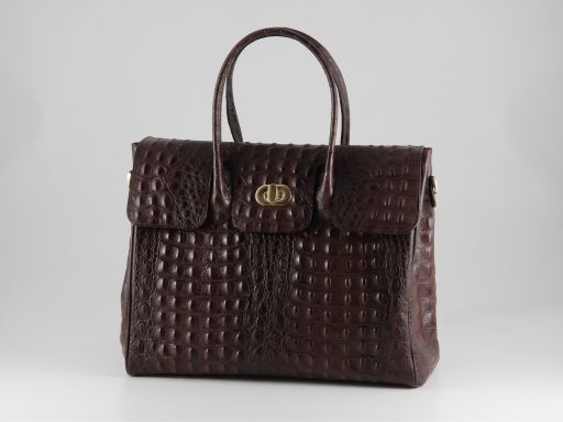 Erika Lady bag in Croco Look Leather - Large Size Темно-коричневый TL140847
