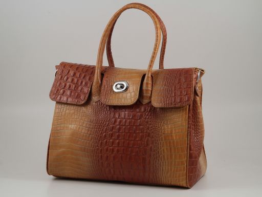 Erika Damenhandtasche aus Leder mit Krokoprägung - Gross Orange TL140920
