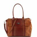 Eva Croco Look Leather Shoulder bag - Medium Size Orange TL140923
