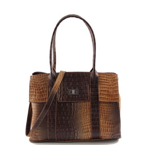 Eva Croco Look Leather Shoulder bag - Medium Size Коньяк TL140923