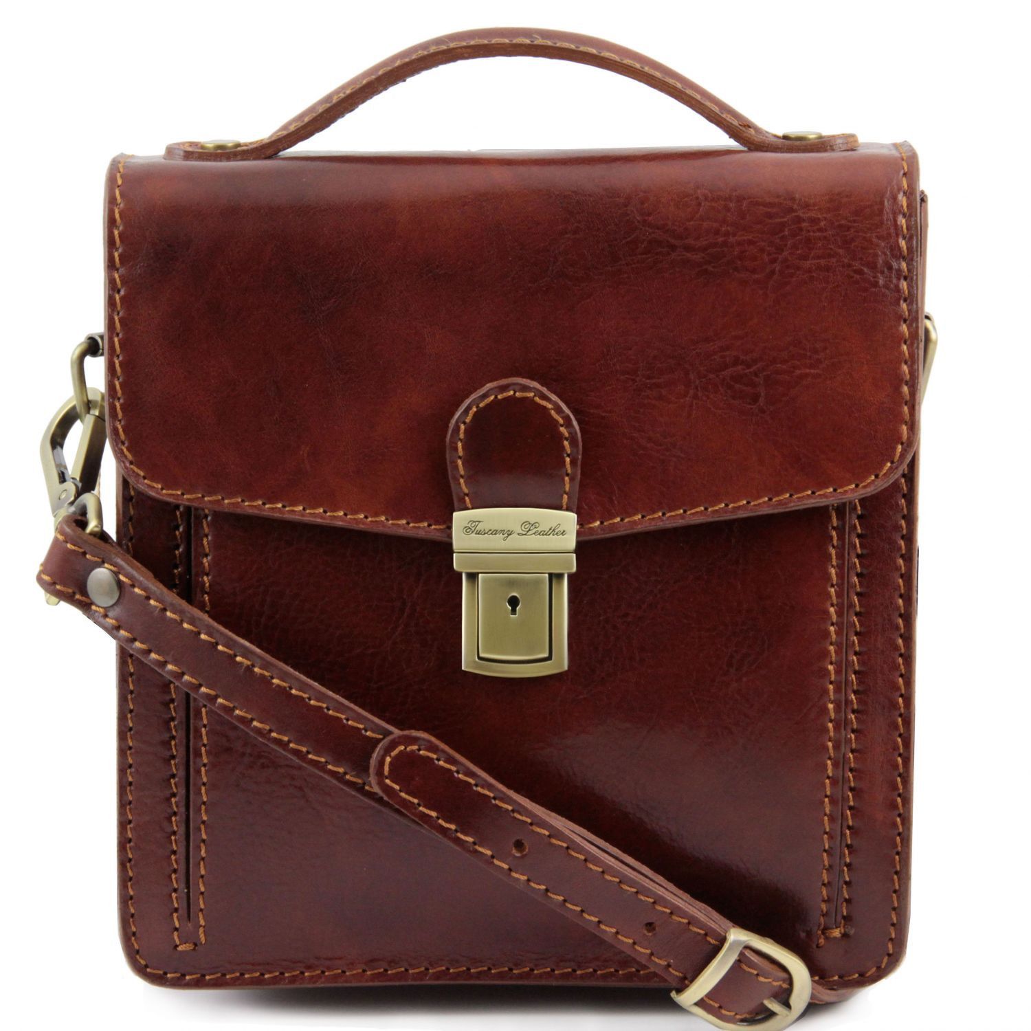 David Leather Crossbody Bag Small Size Brown TL140931