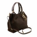 TL KeyLuck Bolso Shopping en Piel Imprimida Tejida Marrón oscuro TL141573