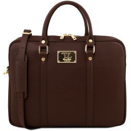 Prato Elegante porta folios y porta ordenador portátil en piel Saffiano Marrón oscuro TL141626