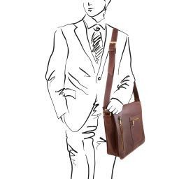 TL Messenger Sac bandoulière en cuir pour ordinateur 2 compartiments Noir TL141650