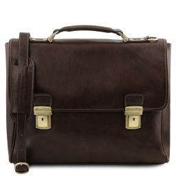 Trieste Elégante serviette pour portable en cuir avec 2 compartiments Marron foncé TL141662