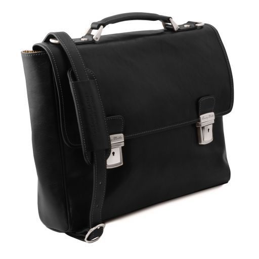 Trieste Exclusive leather laptop case with 2 compartments Black TL141662