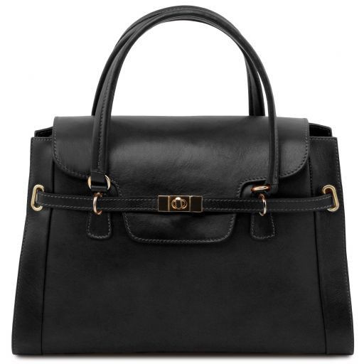 TL NeoClassic Leder Handtasche mit Eleganten Drehverschluss Schwarz TL141230