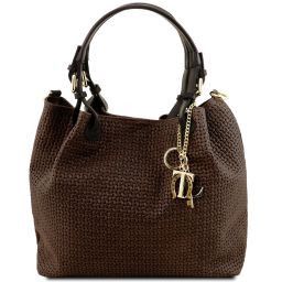 TL KeyLuck Woven Printed Leather Shopping bag Dark Brown TL141573