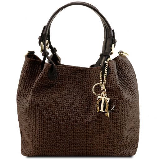 TL KeyLuck Bolso Shopping en Piel Imprimida Tejida Marrón oscuro TL141573