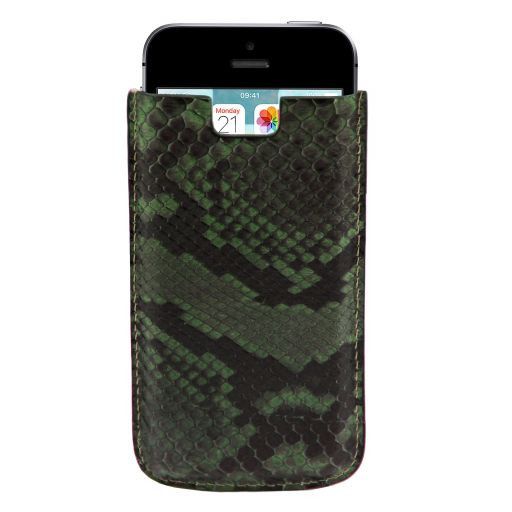Esclusivo porta iPhone SE/5s/5 in vero pitone Verde Foresta TL141130