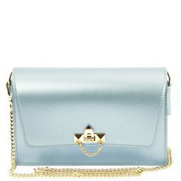 TL Bag Pochette in pelle metallic con tracolla a catena Celeste TL141654