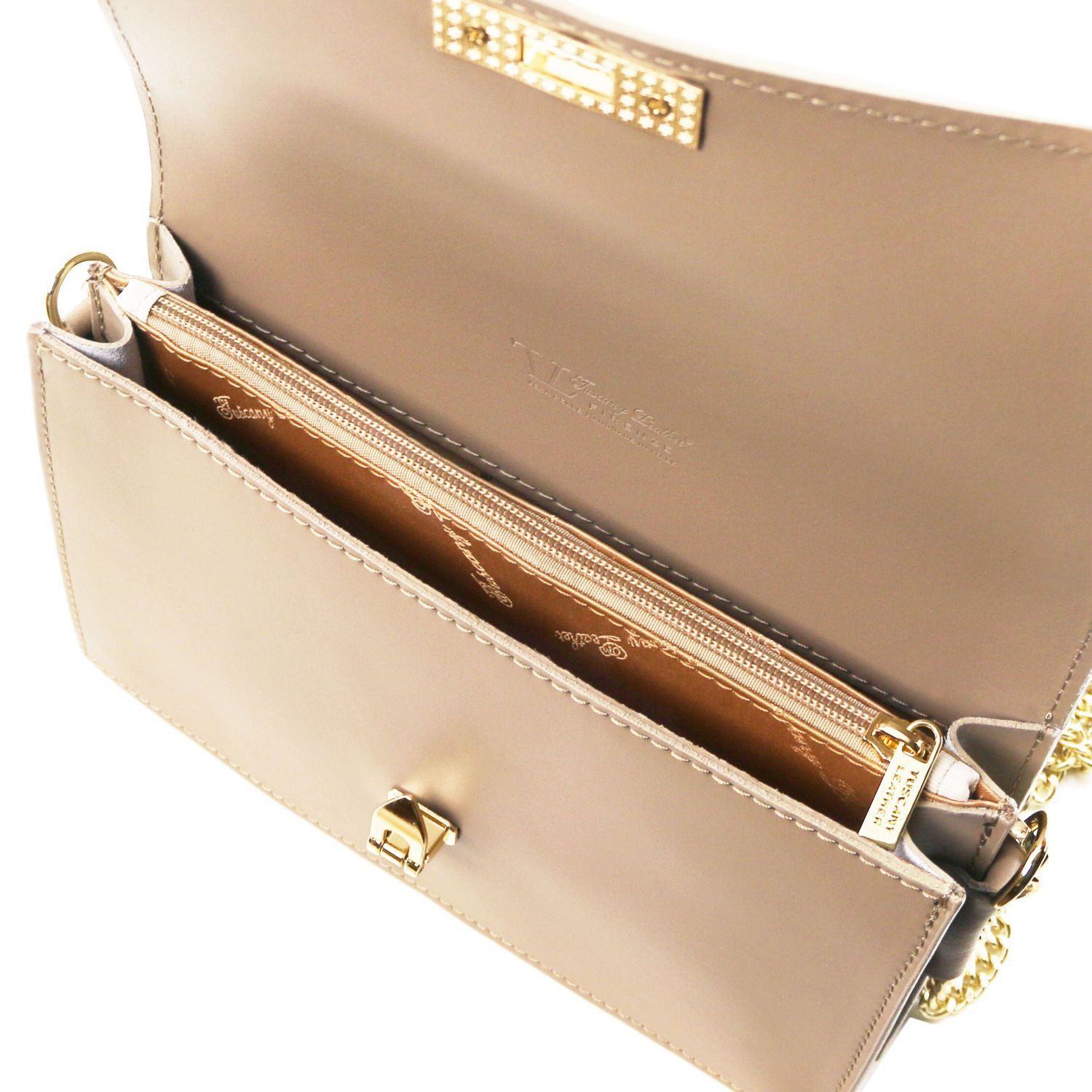 TL Bag Ruga Leather Clutch With Chain Strap Light Taupe TL141653