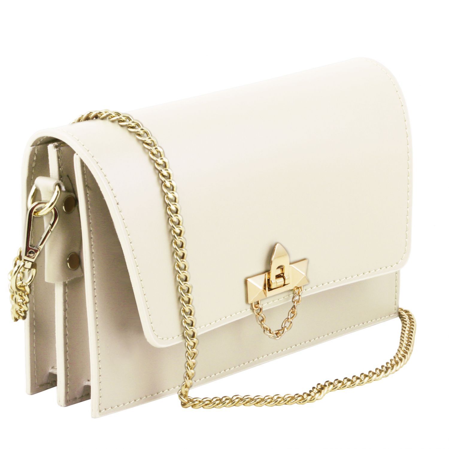 TL Bag Ruga Leather Clutch With Chain Strap Ivory TL141653