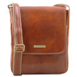 John Leather crossbody bag for men with front zip Honey TL141408