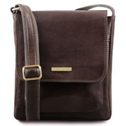 Jimmy Leather crossbody bag for men with front pocket Dark Brown TL141407