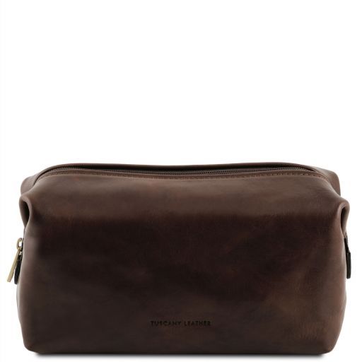 Smarty Leather Toiletry bag - Small Size Dark Brown TL141220