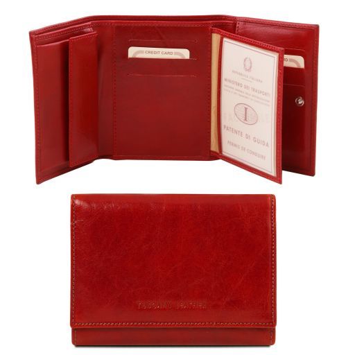 Exklusive Damenbrieftasche aus Leder mit Ausweisfach Rot TL140790