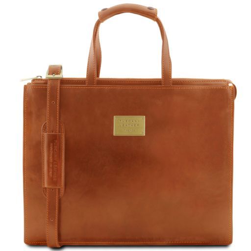 Palermo Leather Briefcase 3 Compartments for Women Honey TL141343