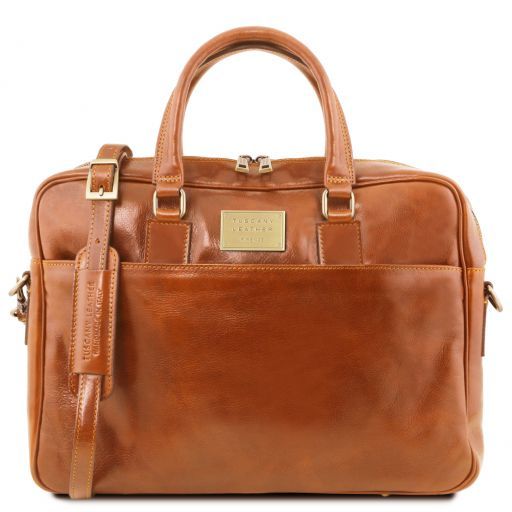 Urbino Leather Laptop Briefcase With Front Pocket Honey TL141241