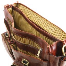 Ventimiglia Cartable TL SMART multi compartiments en cuir avec poches frontales Miel TL141449