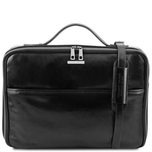 Vicenza Leather Laptop Briefcase With zip Closure Black TL141240