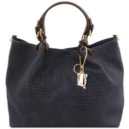 TL KeyLuck Sac shopping TL SMART en cuir imprimé tressé - Grand modèle Bleu foncé TL141568