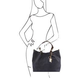 TL KeyLuck Sac shopping TL SMART en cuir imprimé tressé - Grand modèle Bleu foncé TL141568