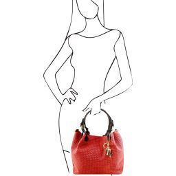 TL KeyLuck Кожаная сумка-шоппер с плетеным теснением Lipstick Red TL141573