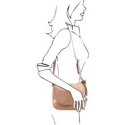 TL Bag Sac bandoulière besace en cuir souple avec pompon Champagne TL141802