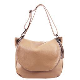 TL Bag Sac bandoulière besace en cuir souple avec pompon Champagne TL141802