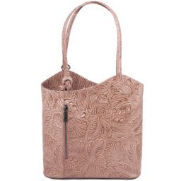 Patty Bolso de señora en piel estampado floral convertible en mochila Nude TL141676