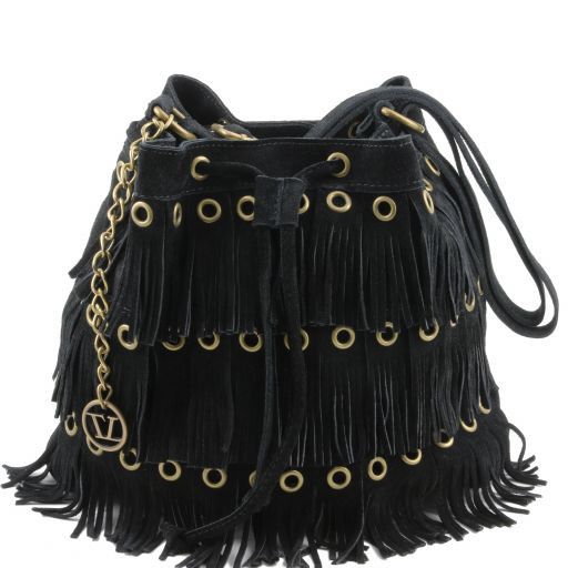 black fringe shoulder bag