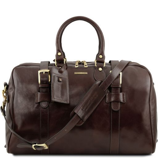 TL Voyager Дорожная кожаная сумка с пряжками - Большой размер Темно-коричневый TL141248