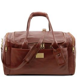 TL Voyager Borsone viaggio in pelle con tasche laterali - Misura grande Marrone TL141281