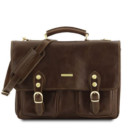 Modena Messenger Tasche aus Leder 2 Fächer Dunkelbraun TL141134